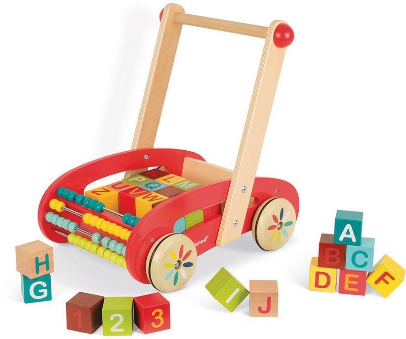 Janod Chariot de marche avec 30 cubes ABC Buggy (4505580) Trotteurs